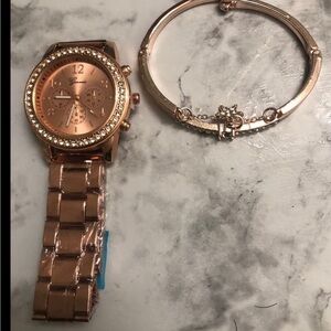 Geneva Women's Shimmering Rose Gold Watch and Bracelet